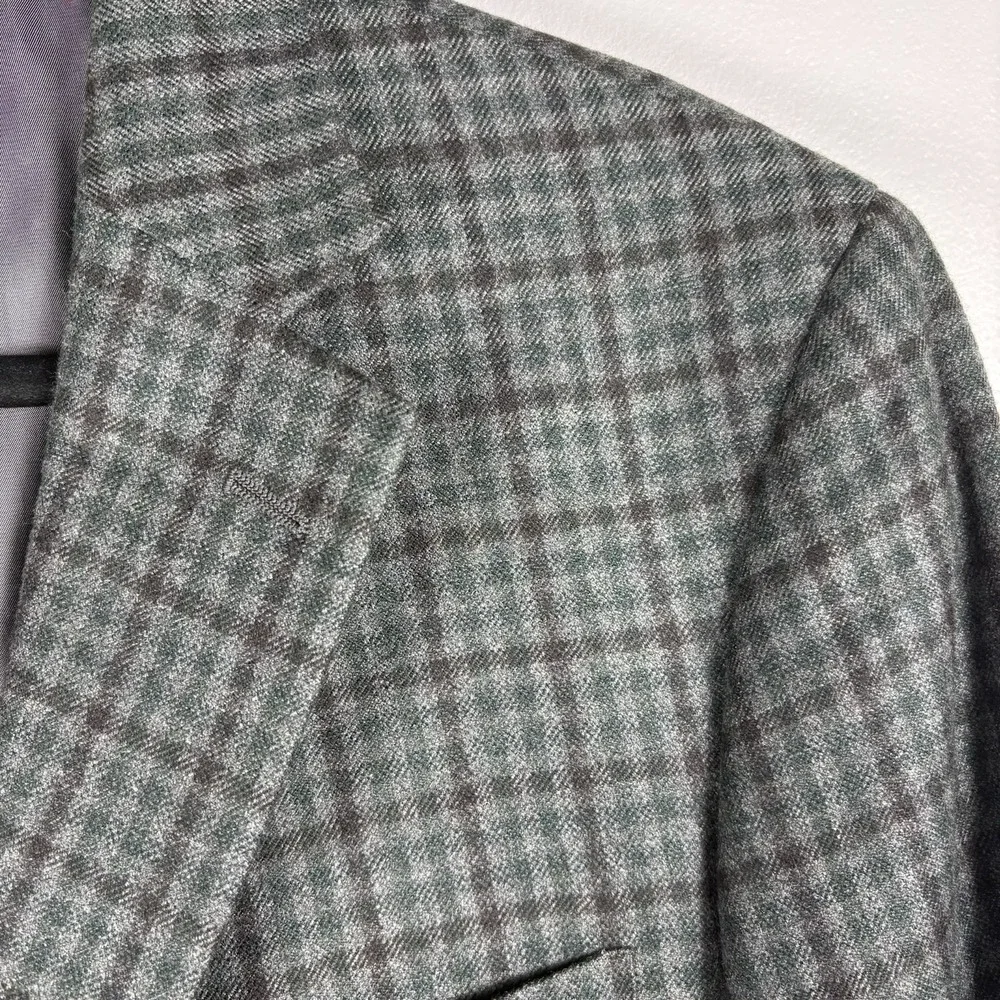 Hart Schaffner Marx Men's 44R Gray Plaid Loro‎ Piana Cashmere Two Button Blazer